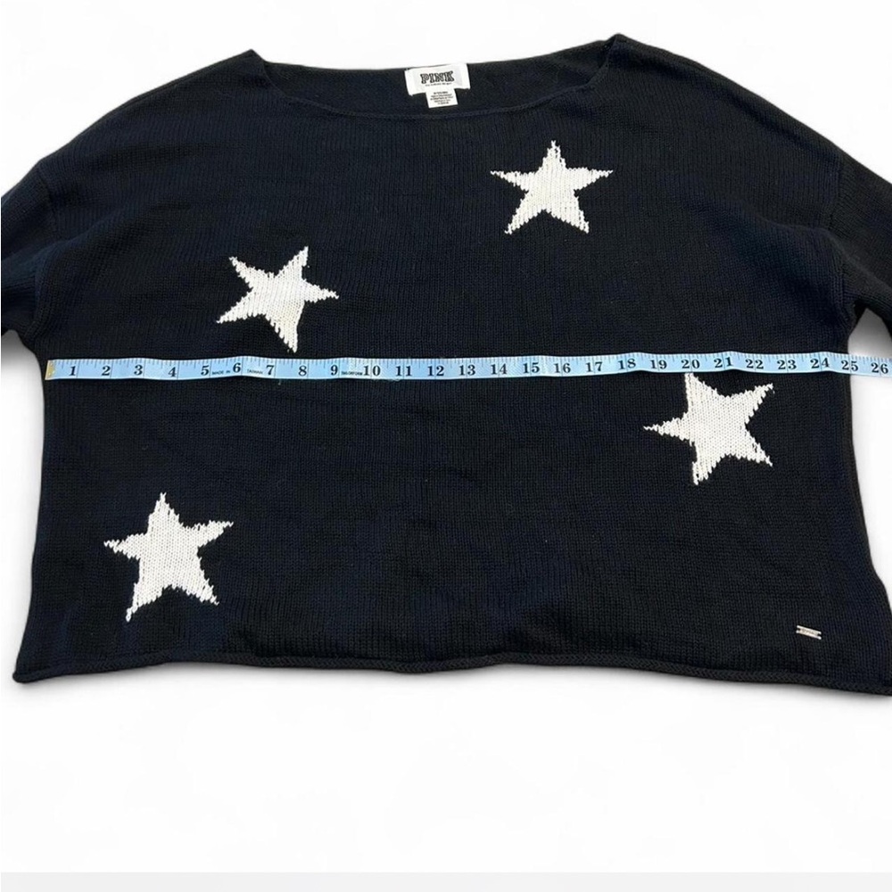 PINK Cropped Oversized Boxy Fit Black Sweater with Stars, Size Medium - Picture 4 of 5